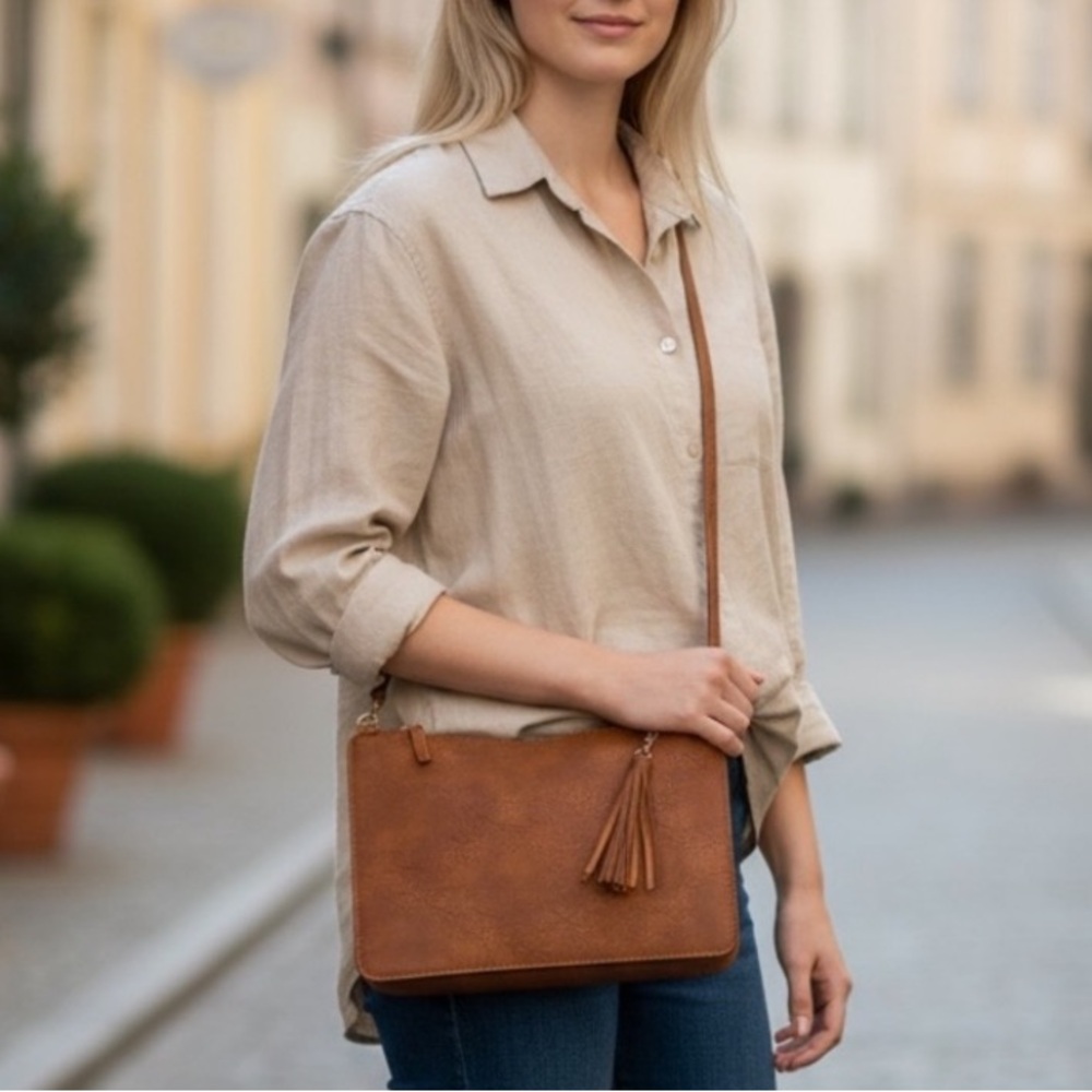 Cinnamon Vegan Sleek Minimalist BohoChic Crossbody With Tassels